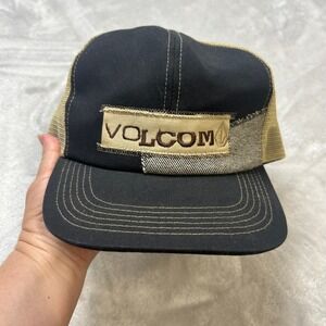 Volcom Mens Trucker Hat Cap Black Tan‎ Adjustable Patch Logo